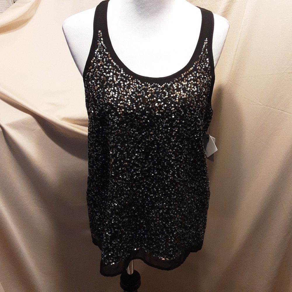 Halogen Mesh and Sequin Tank Top SZ MD